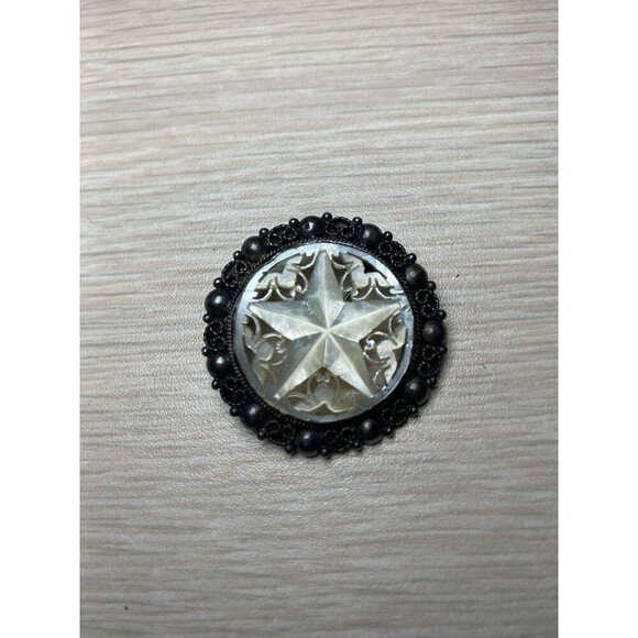 Vintage Sterling Silver Jerusalem Signed 925 Carved Mother Of Pearl Star Brooch - Picture 5 of 8